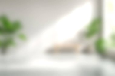 Yumuşak güneş ışığıyla yıkanmış sakin bir oturma odası, yeşil bitkiler ve modern dekorlar sergileniyor, rahat ve davetkar bir ev atmosferi yaratmak için mükemmel..