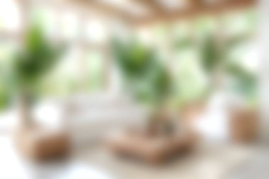 Parlak ve havadar, yeşil kapalı salonda bitkiler ve bol doğal ışık barındıran modern bir oturma odası. Gösterişli rahatlama ve çağdaş tarz için mükemmel..