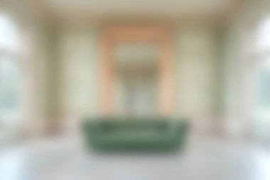 Rahat yeşil bir kanepe, doğal ışıkla dolu parlak bir odada oturur. Geniş pencereler havadar atmosferi arttırır, rahatlama ve stil için idealdir..