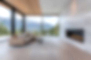 Minimalist tasarımı olan sakin bir oturma odası, çarpıcı manzaralı büyük pencereler, ve rahatlamak için mükemmel bir ortam yaratan sıcak doğal ışık..