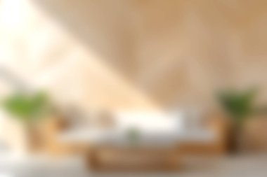 Çok güzel tasarlanmış, minimalist dekorları, yumuşak dokuları ve doğal elementleriyle rahatlamak için mükemmel ve davetkar bir atmosfer yaratan modern bir oturma odası..