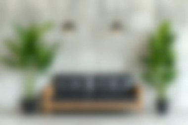 Bu görüntüde modern bir oturma odası var. Kapalı alandaki yemyeşil bitkilerle eşleştirilmiş siyah bir kanepe sergilenerek şık ve davetkar bir ortam yaratılıyor. Parlak alan minimalist tasarımı vurguluyor.