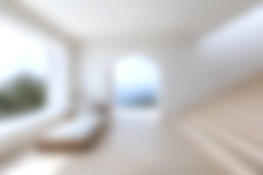 Doğaya çarpıcı bir bakış açısı sunan geniş pencereli parlak, modern bir iç mekan. Huzurlu atmosfer rahatlama ve sükuneti davet eder..