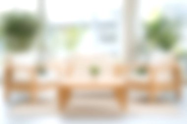 Açık ahşap mobilyalar ve canlı ev bitkilerinin olduğu parlak ve havadar bir oturma odası. Bu dingin alan rahatlamayı ve rahatlığı davet eder..