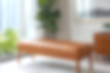 Güzel tasarlanmış bir deri bank yeşil bitkilerle tamamlanmış parlak bir oturma odasında oturur. Sıcak tonlar ve doğal ışık davetkar bir atmosfer yaratır..