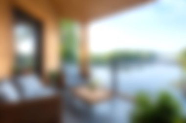 Bereketli yeşillik ve manzara manzarası ile çevrili, rahatlamak ve açık havada yaşamak için mükemmel rahat bir deniz kenarı terası..