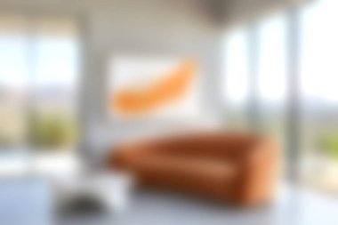 Bu resimde şık bir kanepe, büyük pencereler ve sanatsal dekorun yer aldığı modern bir oturma odası sergilenmektedir. Mekan konfor ve zarafet için tasarlandı..