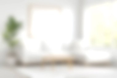 Minimalist dekor ve bol doğal ışık içeren parlak ve havadar bir oturma odası. Mobilyalar ve ev bitkileri rahat ve davetkar bir atmosfer yaratıyor. Rahatlamak için mükemmel..