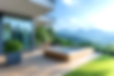 Lüks bir havuzu, şık bir güvertesi ve nefes kesici doğa manzarası olan sakin bir açık alan. Modern ortamlarda rahatlama ve rahatlama için mükemmel..