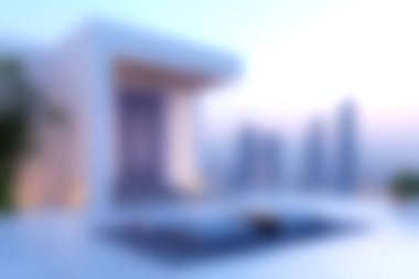 Göz kamaştırıcı bir modern minimalist ev gösterişli bir dış görünüme ve bereketli yeşilliklerle çevrili sakin bir havuza sahiptir, şık bir şehir yaşam tarzı için mükemmeldir..