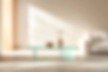 Bu modern minimalist oturma odasında bir cam sehpa var. Yumuşak doğal ışıkla yıkanmış, dingin atmosferi arttıran..