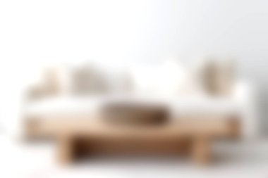 Tarafsız yastıklarla süslenmiş şık bir kanepenin bulunduğu rahat, minimalist bir oturma odası. Parlak bir arka plana yaslanmış, huzurlu bir atmosfer yaratıyor..