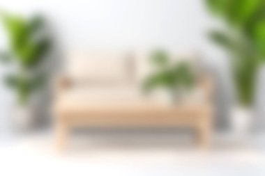 Zarif, modern bir kanepe. Parlak bir iç mekâna yerleştirilmiş, yemyeşil bitkilerle süslenmiş. Huzurlu ve davetkar bir atmosfer yaratıyor..