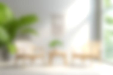 Modern mobilyaların olduğu parlak ve davetkar bir oturma odası, bolca doğal ışık, ve yemyeşil bitkiler, rahatlama ve estetik için mükemmel..