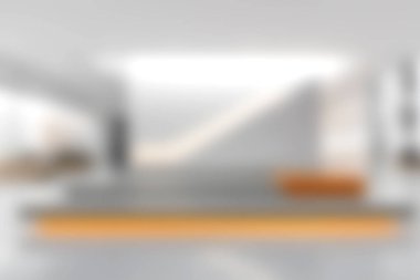 Bu resim, parlak ve ferah bir atmosferi vurgulayan gri ve turuncu aksanlı modern bir iç tasarım sergiliyor. Ev dekorasyonu ilhamı için ideal.