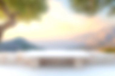 Güzel bir gün batımının altında nefes kesici bir dağ manzaralı açık hava salonunun tadını çıkarın. Rahatlama ve sükunet için mükemmel..