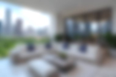 Rahat mobilyaların ve çarpıcı şehir manzarasının olduğu, doğal ışıkla dolu, rahatlamak ve sosyalleşmek için mükemmel bir modern oturma odası..