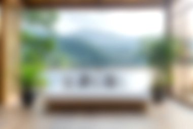 Bu resim, dağların çarpıcı manzarasına açık geniş sürgülü kapıları ve dinlenmek için mükemmel sakin bir gölü olan huzurlu bir yaşam alanını gösteriyor..