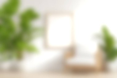 Huzurlu ve rahat bir iç tasarım modern tasarım elementleri, parlak ışık ve yemyeşil, yaşayan her yere sükunet eklemek için mükemmel..