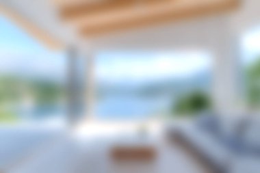 Modern dekorun ve sakin göle bakan geniş pencerelerin yer aldığı parlak ve havadar bir yaşam alanı. Rahatlamak ve ilham vermek için mükemmel..