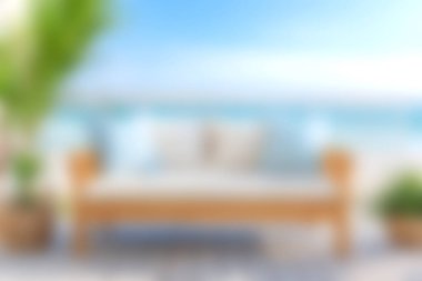 Yumuşak yastıklar ve pitoresk bir tropikal plaj arka planının olduğu bu rahat açık alan da rahatlayın. Güneşli günler ve huzurlu anlar için mükemmel..