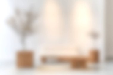 Zarif bir minimalist oturma odası yumuşak renkler, doğal elementler ve rahat bir atmosfer sergiliyor. Huzurlu ve davetkar bir ortam yaratmak için mükemmel..