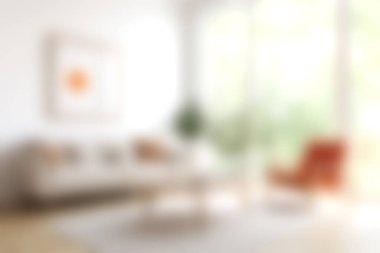 Bu resimde doğal ışıkla dolu rahat, modern bir oturma odası, şık bir kanepe, canlı bir sanat eseri ve rahatlamak için mükemmel bir atmosfer sergileniyor..