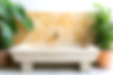 Zarif bir musluk, bereketli bir yeşillik ve zarif bir dekorun yer aldığı sakin bir banyo sahnesi. Rahatlamayı ve modern tasarımı resmetmek için mükemmel bir ortam..