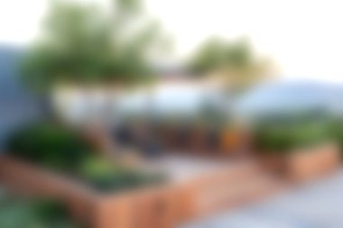 Serin, yemyeşil ve rahat bir teras, rahatlık ve rahatlık için mükemmel bir yer. Yumuşak odak sakin bir atmosferi çağrıştırır..