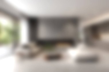 Modern dekor, doğadan esinlenilmiş elementler ve rahatlama ve toplanma için mükemmel sakin bir ortam içeren parlak ve havadar minimalist bir oturma odası..