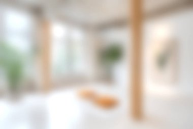 Parlak ve havadar, minimalist tasarım, doğal ışık ve şık bitki dekoru içeren modern oturma odası, sakin ve davetkar bir atmosfer yaratıyor..