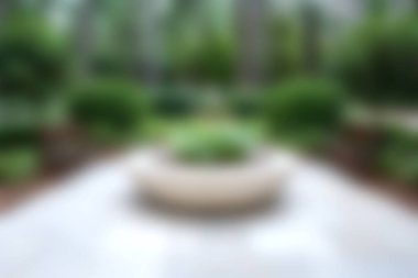 Yumuşak taştan bir patikanın bulunduğu sakin bir bahçe sahnesi, yemyeşil ve renkli çiçeklerle çevrili yumuşak bir çeşmeye götürür, rahatlama ve meditasyon için idealdir..