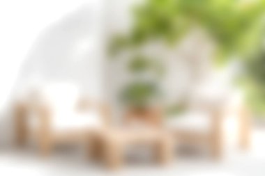 Lüks ahşap mobilyaların ve canlı ev bitkilerinin bulunduğu rahat ve modern bir oturma odası, rahatlamalar ve sosyal toplantılar için mükemmel sıcak ve davetkar bir atmosfer yaratıyor..