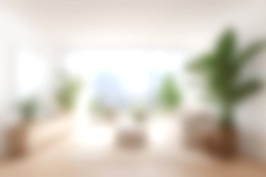 Kapalı alandaki yeşil bitkilerle dolu, parlak ve havadar bir oturma odası. Büyük pencerelerden süzülen doğal ışık, sakin bir atmosfer yaratıyor..