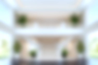 Parlak doğal ışık ve şık bitkilerle dolu güzel modern iç mekan, çağdaş tasarımlar için sakin ve davetkar bir atmosfer yaratıyor..