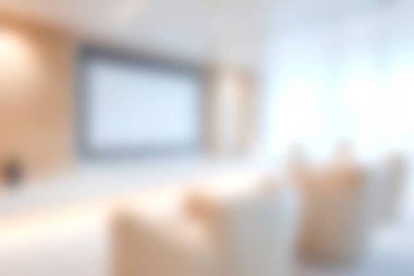 Modern tasarım unsurlarının, yumuşak mobilyaların ve nötr renklerin sergilendiği parlak ve havadar bir konferans odası. Toplantılar, sunumlar ve işbirliği için ideal.