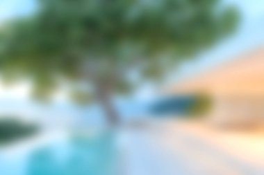 Bu çarpıcı havuz manzarası ile sakin bir lüks deneyim güzel bir ağaç ve modern mimari, yaz rahatlığı ve rahatlığı için mükemmel.