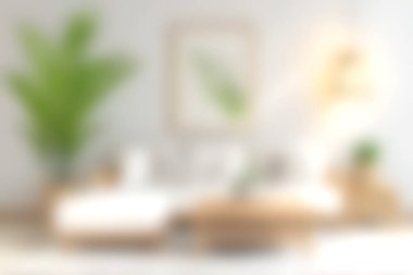 Yumuşak tekstil ve yeşil bitkilerin bulunduğu parlak ve rahat bir modern oturma odası. Davet edilen alan, şık dekorlarla rahatlığı ve rahatlığı teşvik eder..