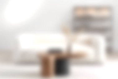 Rahat bir kanepe, dekoratif bitkiler ve şık aksesuarların bulunduğu sakin ve minimalist bir oturma odası keşfedin. Her ev için rahatlatıcı bir atmosfer yaratın..