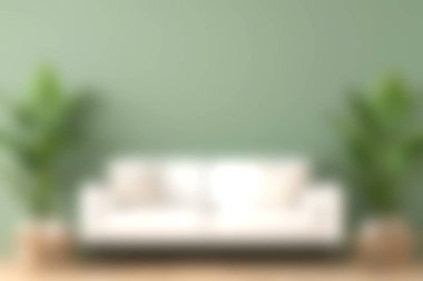 Hafif bir kanepe, yeşil bir duvar ve kapalı bir saksı bitkisinin bulunduğu şık bir oturma odası rahat ve davetkar bir atmosfer yaratıyor. Rahatlamak ve keyif almak için mükemmel..