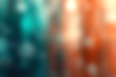 Zengin mavi ve turuncu arka planda yüzen kabarcıklar içeren büyüleyici soyut bileşim, hareket ve ışık dolu rüya gibi bir atmosfer yaratıyor..