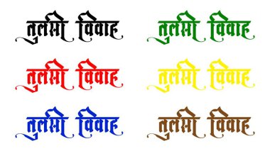 Tulsi Vivah kaligrafi Hintçe tipografi SVG vektörü beyaz, şeffaf arkaplanda izole edilmiş