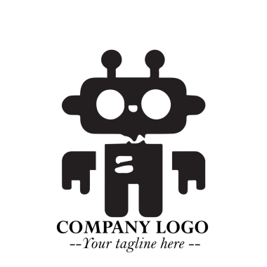 Modern Minimalist Tasarım ile Siyah Arkaplanda Gelecekçi Gezici Robot Logosu Sembolü