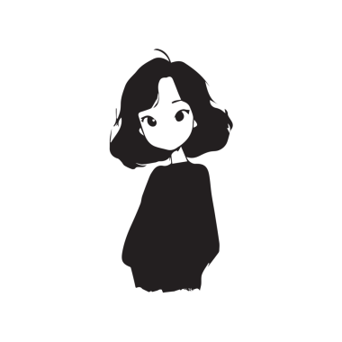 Güzel Kawaii Kızı Siyah ve Beyaz Vektör İllüzyonu Şirin Basit Çizgi Sanat Tarzı