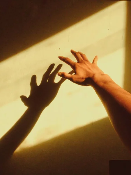 Siyah arka planı olan bir adamın elinin silüeti.