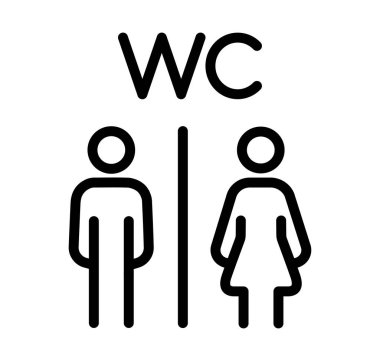 Tuvalet ikonu erkek ve kadın. Tuvalet tabelası da dahil. Tuvalet tabelası ve UI tasarımı için basit ana hatlı vektör çizimi.