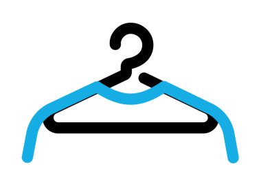 Wardrobe or cloakroom icon showing a simple hanger with clothes. Minimalist outline vector illustration for changing room, dressing area and storage signage design.