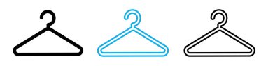 Wardrobe or cloakroom icon set showing a simple hanger. Minimalist outline vector illustration for changing room, dressing area and storage signage design.
