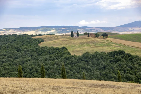 San Quirico Orcia Italien August 2020 Vitaleta Kapelle Der Landschaft — Stockfoto