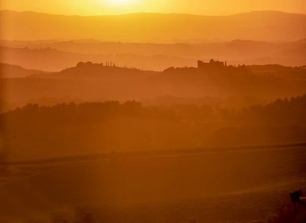 Pienza Talya Ağustos 2020 Tuscan Kırsalının Manzarası Gün Batımında — Stok fotoğraf
